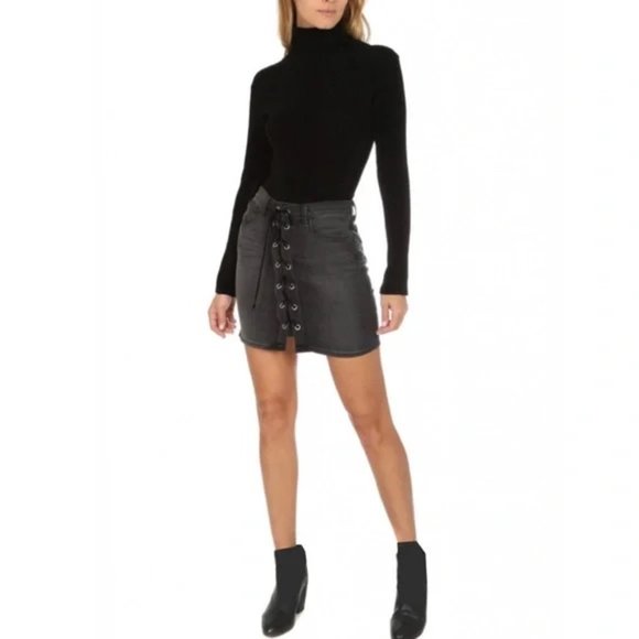 L’agence High Rise Lace Up Denim Mini Skirt sz 25 - Picture 4 of 12